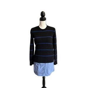 Equipment Femme 100% Cashmere Sweater Black Blue Stripe XS Button Side